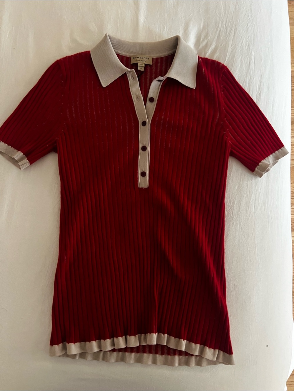 Burberry Red Polo Top with Beige Trim